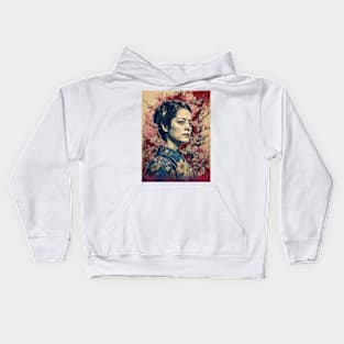 Vintage Rose Blossoms Japanese Woodblock Maple Streetwear Hipster Asian Inspired Retro Manga Samurai Clematis Kids Hoodie